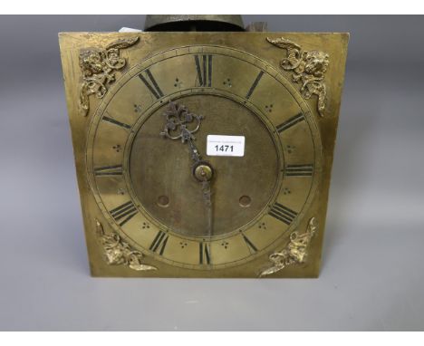 Two unsigned brass longcase clock dials with thirty hour movementsAdditional photographs of the movement10.75ins square and 2