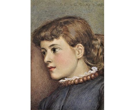 Attributed to George Clausen, watercolour, portrait of a young lady, monogrammed and inscribed as a gift, dated April 7th 188