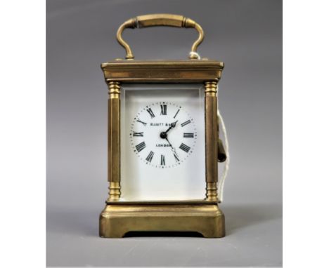 Mid to late 20th Century miniature gilt brass cased carriage clock with enamel dial, Roman numerals and single train movement