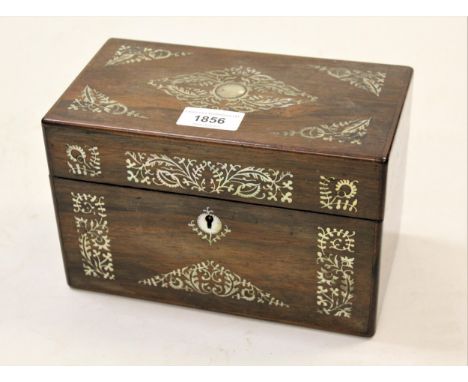 William IV rosewood mother of pearl inlaid rectangular two division tea caddy 