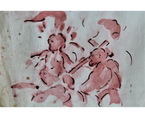 Ink and wash drawing, the infant Christ with monastic figure, together with two mixed media drawings, biblical studies, all u