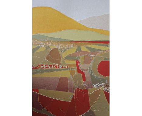 Fred Schimmel, signed Limited Edition colour print, abstract landscape ' Foothills ', No. 40 of 75, 23.25ins x 16.5ins, gilt 