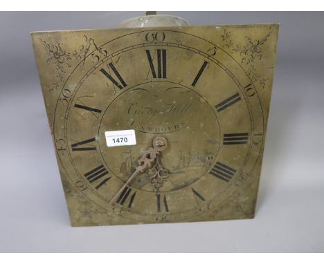 Longcase clock movement and dial, the 11in square dial with Arabic and Roman numerals, signed George Hill, Lambourn, with a t