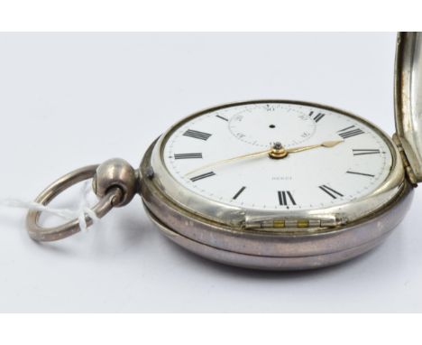19th Century English silver cased Hunter pocket watch, the enamel dial with Roman numerals, numbered 12220, the keywind fusee