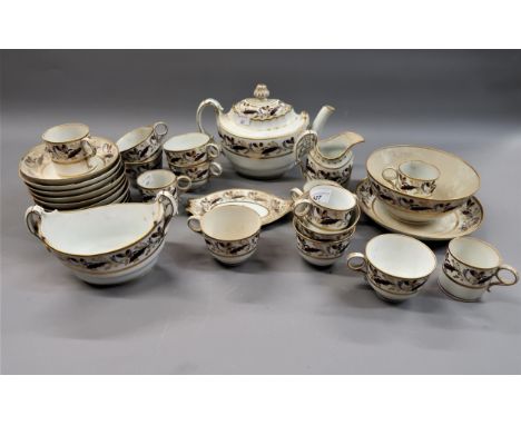 Early 19th Century English part tea and coffee service decorated with a band of insects and leaves 