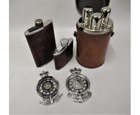 Royal Automobile Club Centenary car badge, and another RAC maker H.B. Sale Ltd Birmingham, leather cased three bottle travel 