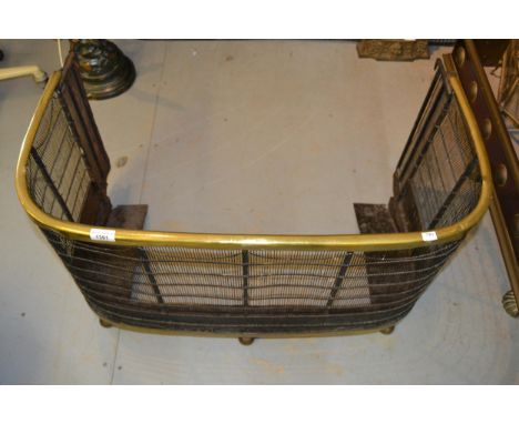 19th Century brass and wirework bow fronted fireguard, 32ins x 19ins x 18.5ins high 