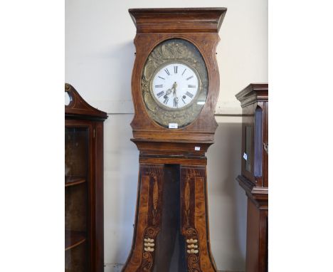 19th Century French Comtoise clock, the enamel dial with Roman numerals and two train movement, housed in a painted pine balu