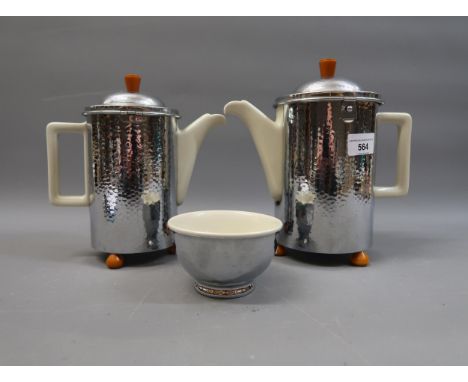 WMF chrome plated pottery insulated tea service of stylised form 