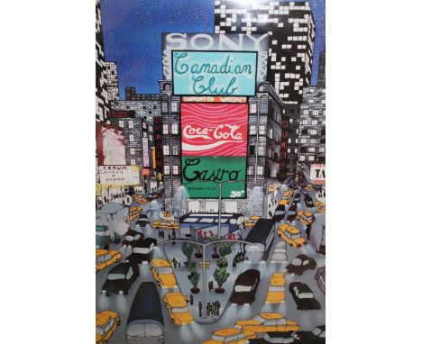 After Linnea Pergola, poster print, busy New York street scene with yellow cabs, copyright 1990, Martin Lawrence Limited Edit