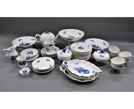 Royal Copenhagen part tea service with blue floral painted decoration on white ground comprising:  twelve side plates, ten sa