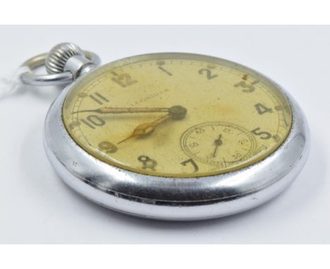 Army issue open face pocket watch with steel case, engraved G.S.T.P.U9807, the dial inscribed Leonidas, having Arabic numeral