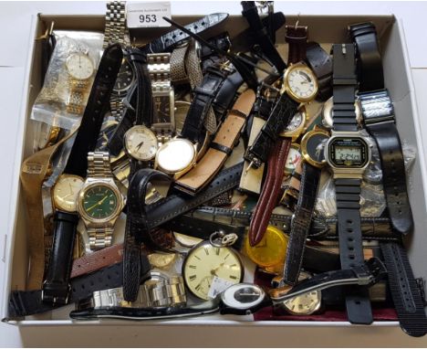 Quantity of various gentlemen's wristwatches including Swatch, Rotary, Casio and Gucci, together with a silver cased pocket w