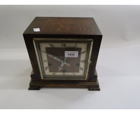 Art Deco oak cased three train mantel clock 