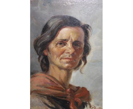P. Walbrourme oil on board, head and shoulder portrait, entitled ' Italian Gypsy ', (some damages), signed, 19.5ins x 15.5ins