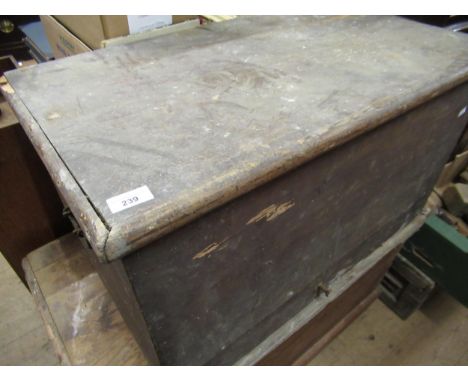 Small stained pine trunk together with a quantity of woodworking and other tools 