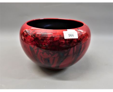 Zsolnay red lustre jardiniere decorated with trees in a landscape, bearing mark and paper label to base, 6.5ins high x 9.5ins