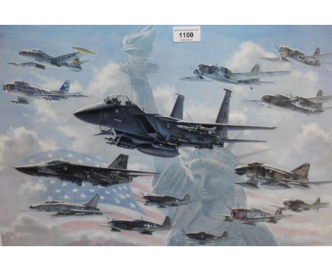 Ronald Wong, Limited Edition coloured print No. 353 of 1000, ' Wings of Liberty ', bearing various signatures and inscription