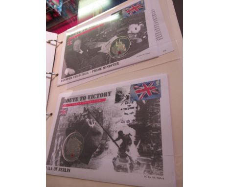 Two albums containing First Day postal covers with proof coins, together with a quantity of other coinage 