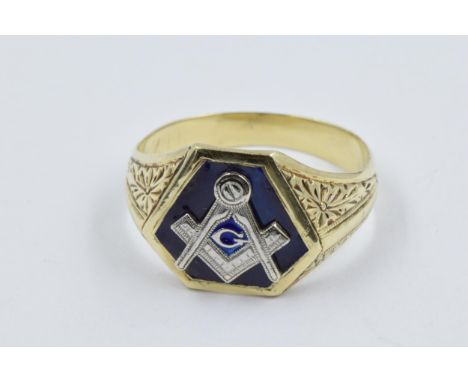 14ct Gold and enamel Masonic ring, 7.3g 