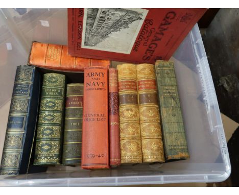 Small quantity of leather bound books together with an Army and Navy catalogue, 1939 / 40 and a similar catalogue for Gamages