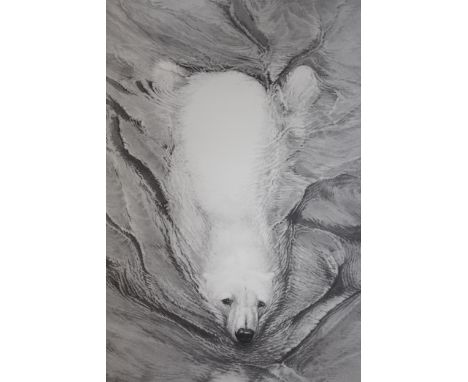 Gary Hodges, artist signed monochrome print, a polar bear swimming, unframed 