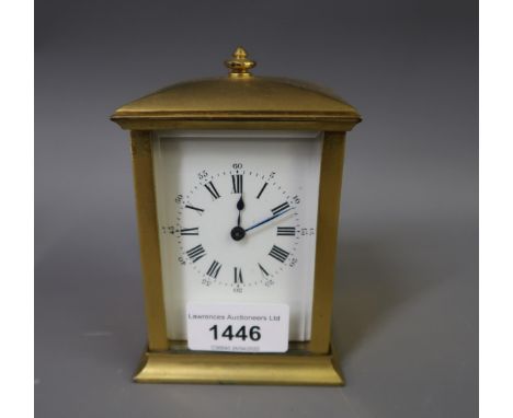 20th Century gilt brass cased carriage clock, having enamel dial with Roman numerals and single train movement with key, 4.75