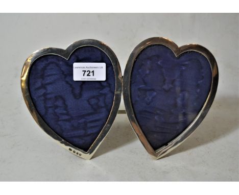 Birmingham silver double heart form photograph frame with easel, makers mark L.E.Out of shape and some dents to silver as sho