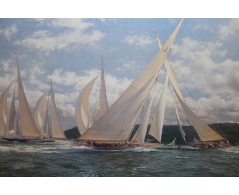 J. Stephen Dews, signed colour print, J-class yachts racing off the Isle of Wight, Limited Edition No. 434 of 495, 20ins x 30