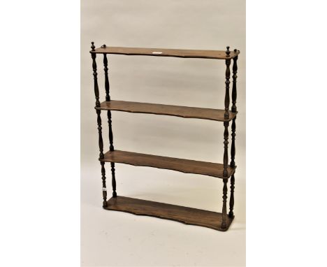 Early 20th Century hanging open wall bracket of four shelves with spindle turned supports, and a small open bookcase with two