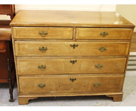 18th Century walnut crossbanded and herringbone inlaid straight front chest of two short and three long drawers with brass ha