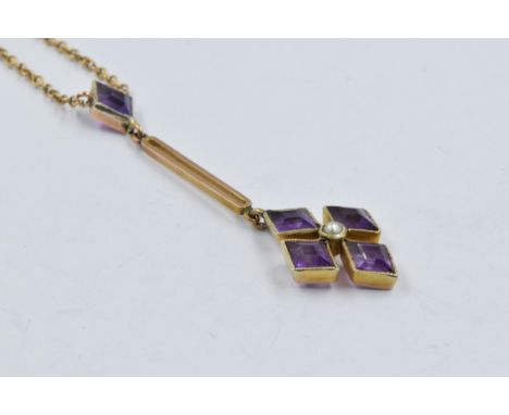 Art Deco 9ct gold and amethyst pendant on chain 