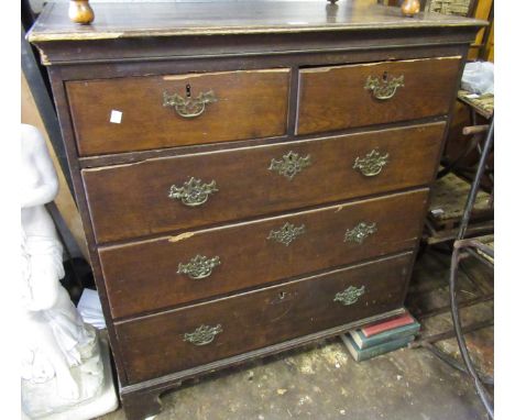 19th Century oak chest of two short drawers over three long graduated drawers with brass swan neck handles, raised on bracket