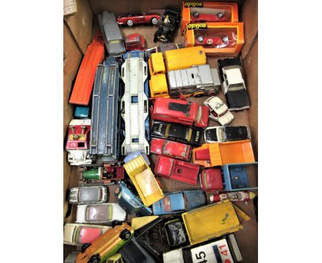 Box containing a quantity of playworn Dinky and Corgi diecast model vehicles 
