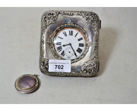 Birmingham silver mounted leather pocket watch case enclosing a nickel plated crown wind pocket watch, together with a silver