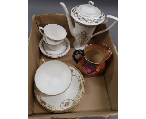 Royal Worcester coffee set, together with a Noritake trio and a pottery jug 