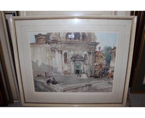 Sir William Russell Flint, signed colour print ' Campo San Trevaso ', 17.75ins x 24ins approximately, framed together with tw
