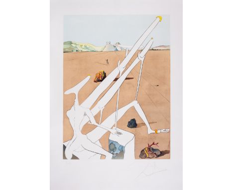 Salvador DalíMartian Dalí Equipped with a Double Holo-Electronic Microscope (Field 74-12C; M&L 644)Engraving, with etching an