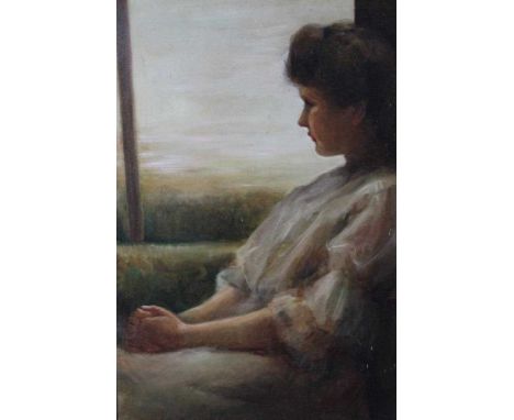 Edwardian English School oil on canvas - portrait of a lady seated, in gilt frame, 64cm x 49cm 