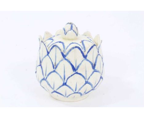 Wedgwood pearlware custard cup and cover, c.1800, of artichoke form, with blue enamelled highlights, impressed mark to base, 