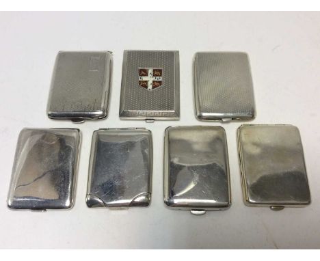 George V silver match book cover of rectangular form, with enamelled crest to cover and overall engine turned decoration (Bir