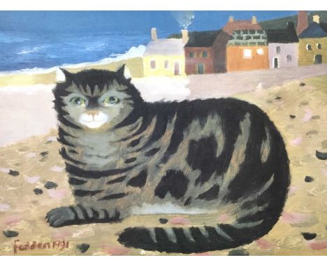 *Mary Fedden (1915-2012) signed limited edition print, 'Cat on a Cornish Beach', 1991, 411 / 500, published by Bow Art, unfra