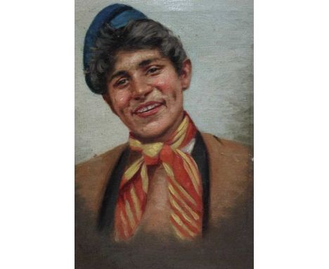 19th century, Italian School, oil on canvas - portrait of a young man in striped neckerchief, in gilt frame, 24cm x 19.5cmPro