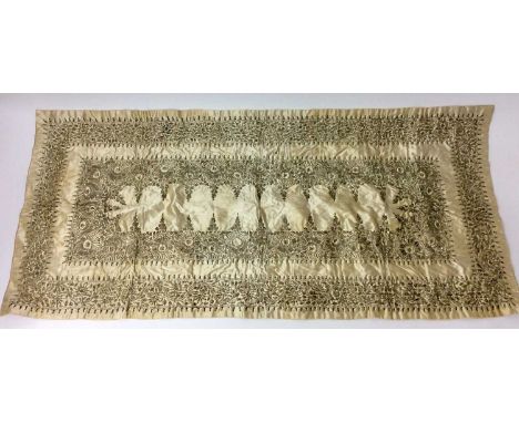 Fine 18th century metal thread embroidered panel or altar cloth, finely embroidered with meandering central rectangular reser