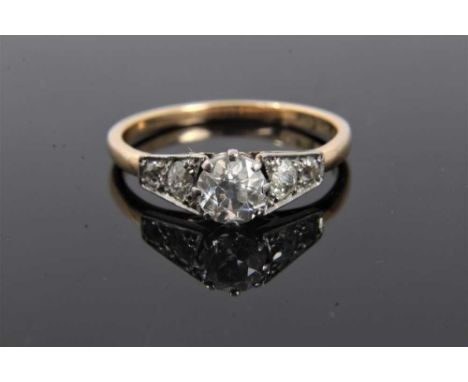 Diamond single stone ring with an old cut diamond estimated to weigh approximately 0.40cts in platinum claw setting with diam