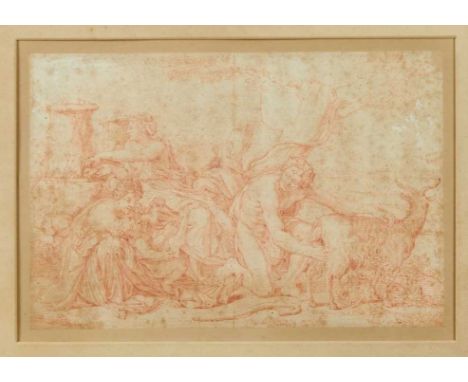 Old Master red chalk drawing - family group and a goat beneath a tree, in glazed frame, 22.5cm x 33.5cm.Provenance: Reeman Da