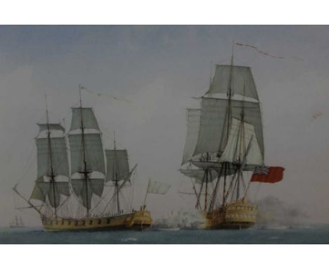 William M. Ball (1923-2008) watercolour - Battle at Sea, signed, in glazed gilt frame, 34cm x 52cm 