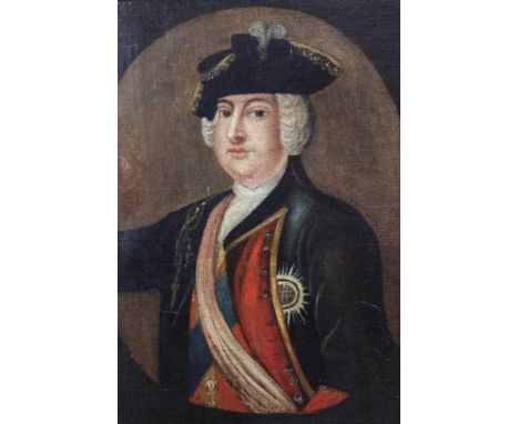 After Thomas Hudson, oil on canvas laid onto oak panel - portrait of William Augustus, Duke of Cumberland, in carved oak fram