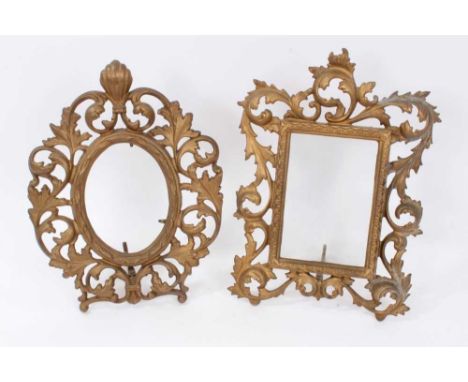 Two Victorian brass photograph frames, the first with rectangular window, glass panel present, in asymmetric acanthus scroll 
