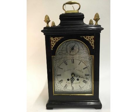 George III and later bracket clock with arched silvered dial with slow / fast dial in arch, signed - James Howden Edinburgh, 